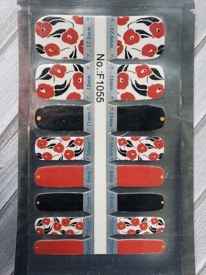 1055- Black &amp; Red Flower- Toes