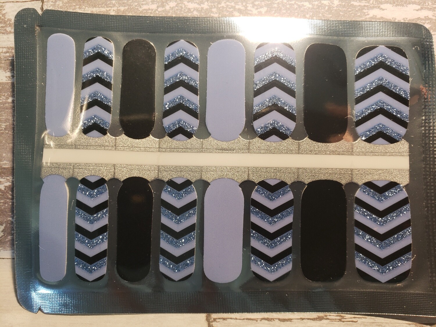 438- Blue, Black Chevron  Glitter