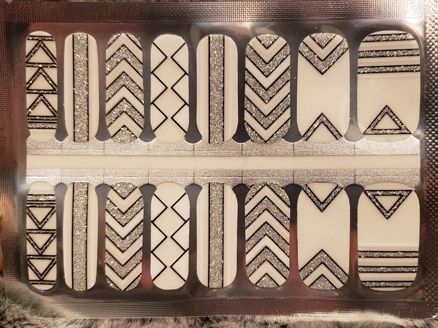 477- Clear, White Silver Glitter Aztec