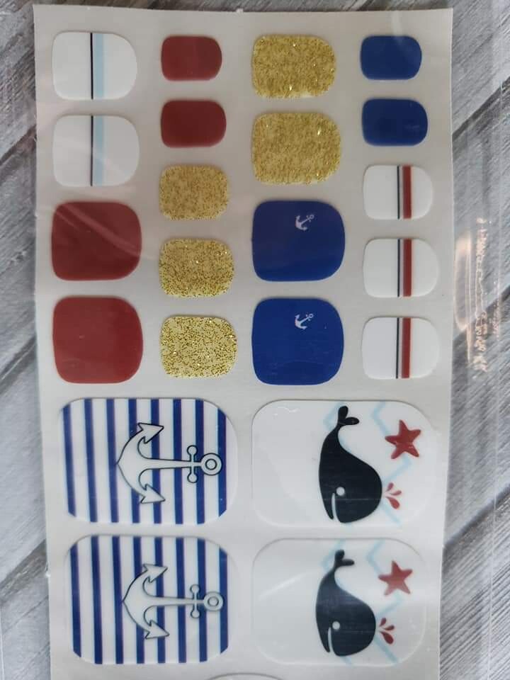 Z065- Red, White, Blue, Gold Glitter Whales, Anchors- Toes