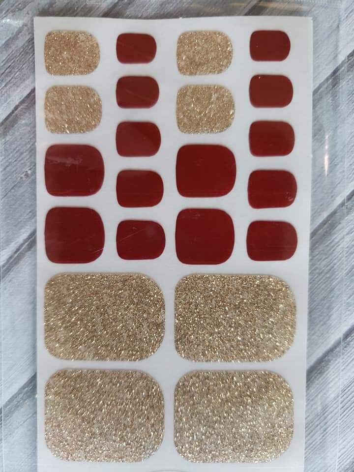 Z153- Gold Glitter,  Deep Red-Toes