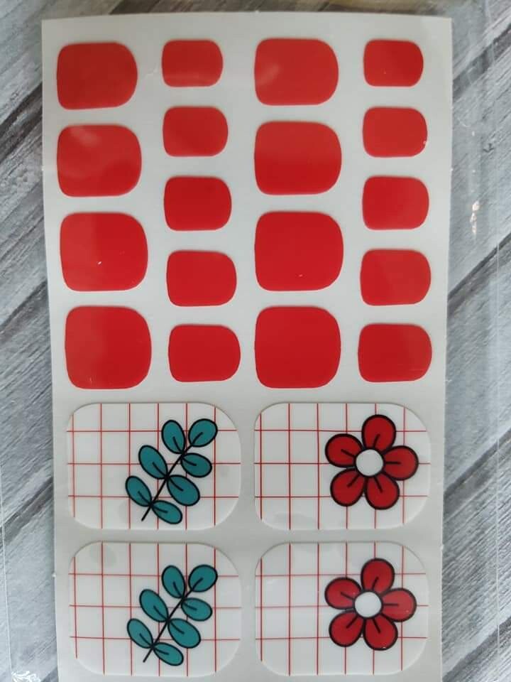 Z066- Bright Red, Blue, White, Flowers-Toes