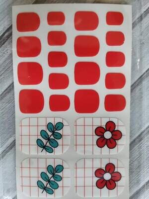 Z066- Bright Red, Blue, White, Flowers-Toes