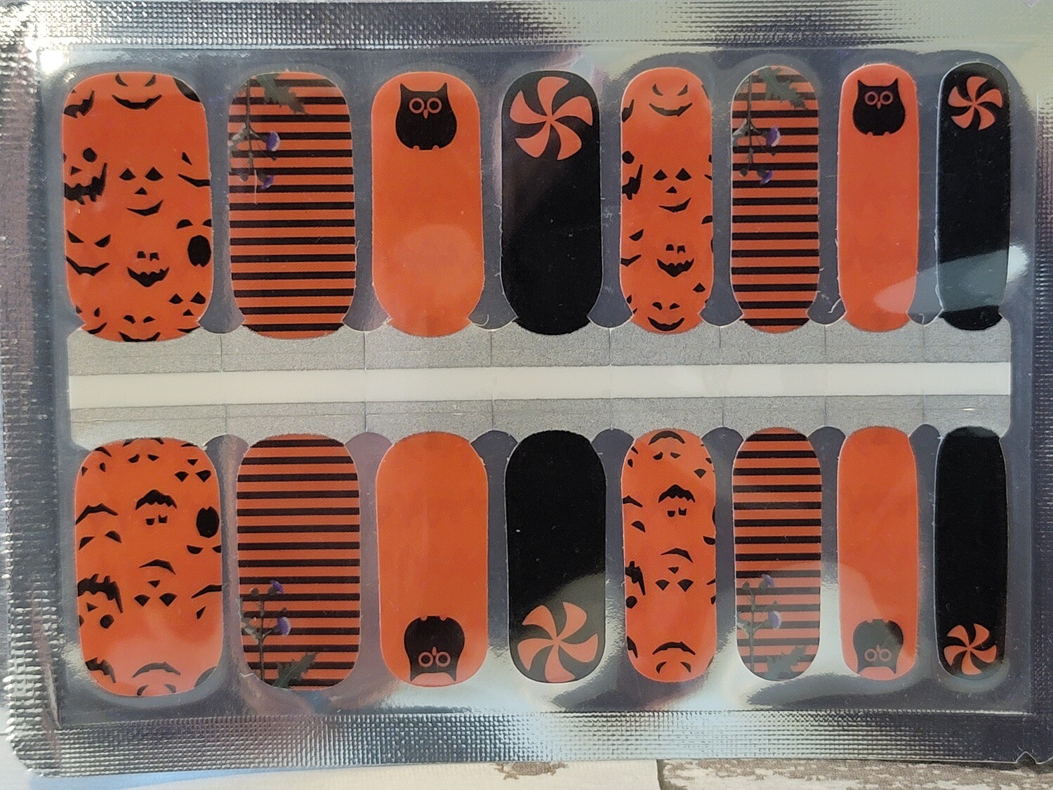 H102- Halloween Orange Black Pumpkins Bats Stripes