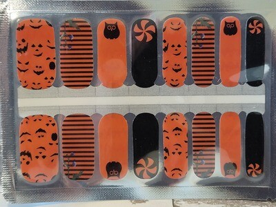 H102- Halloween Orange Black Pumpkins Bats Stripes