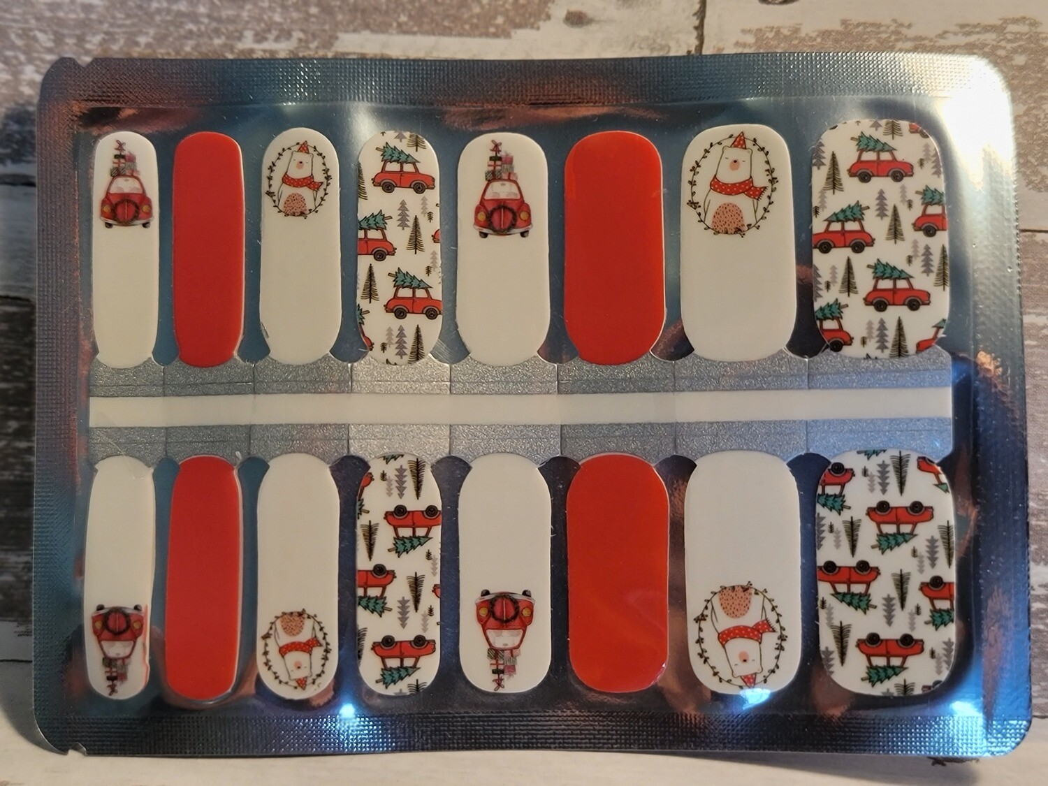 C110- Red White Car with Tree Bear