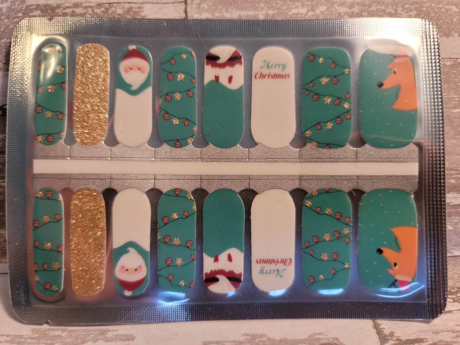 C107- Green Red White Gold Glitter, Santa, Reindeer, Bulbs