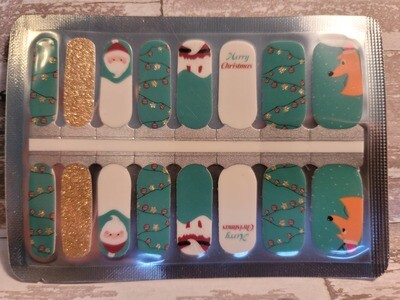 C107- Green Red White Gold Glitter, Santa, Reindeer, Bulbs