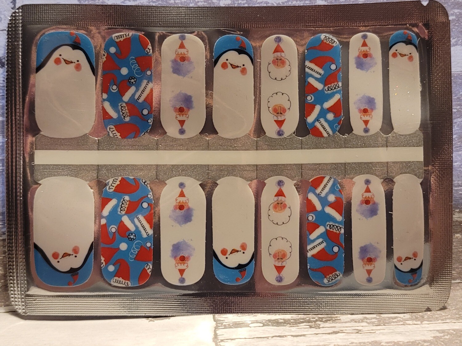 C122- Santa &amp; Penguin- Blue, White, Red