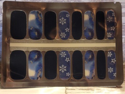 C121-Blue &amp; White Marble , Silver Foil Snowflakes