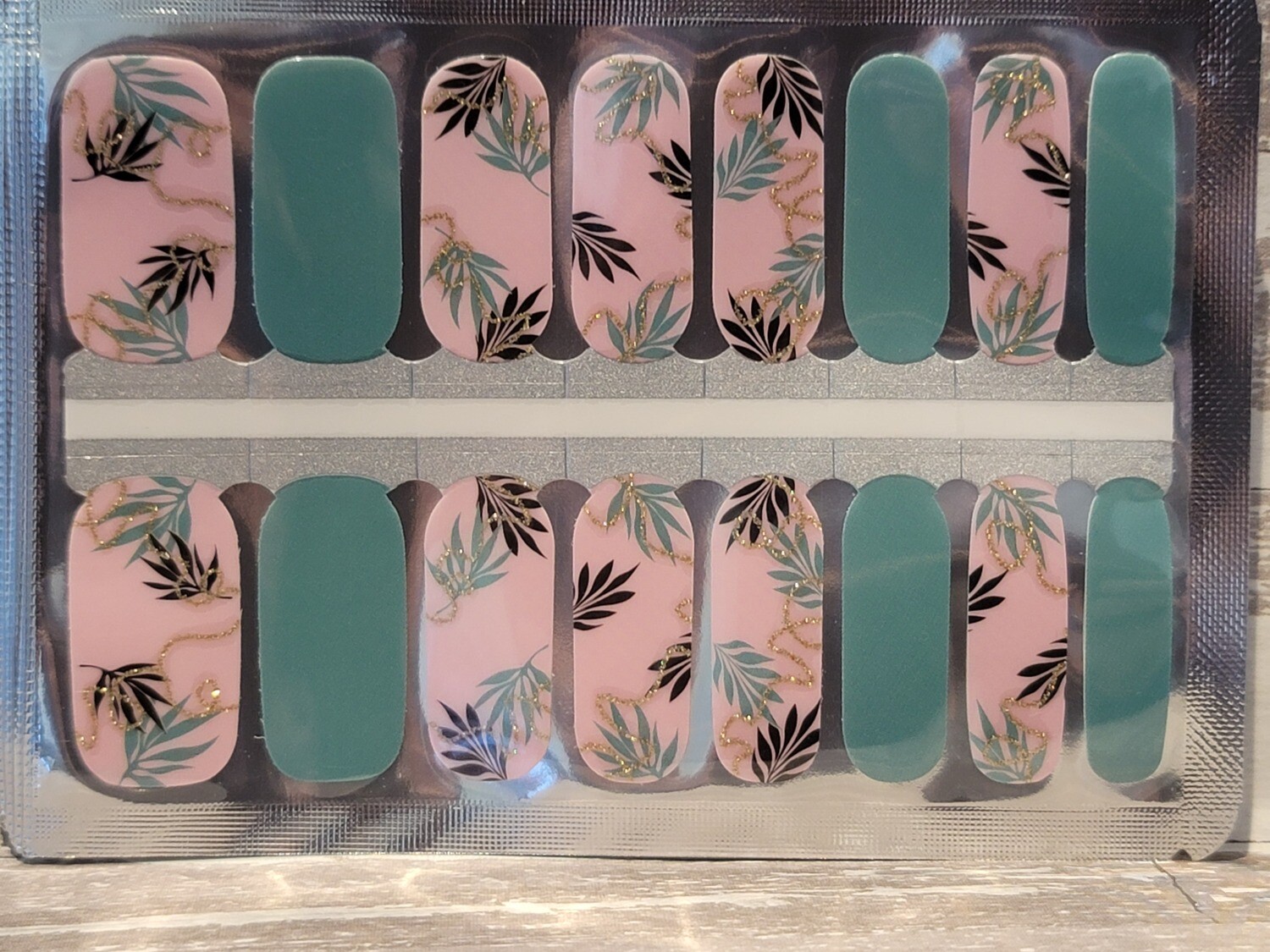 651- Palm Springs
(Sage Green &amp; Pink Leaves Gold Glitter)