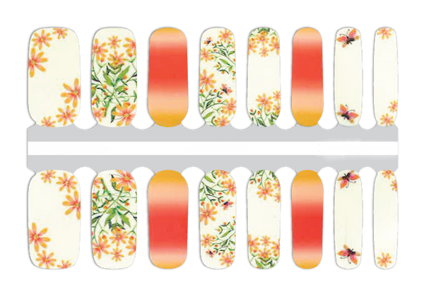 228- Orange, Peach, White Ombre Flowers, Glitter Spring Fling