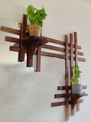 Asymmetrical Wall Shelf With Stands For Plants/display