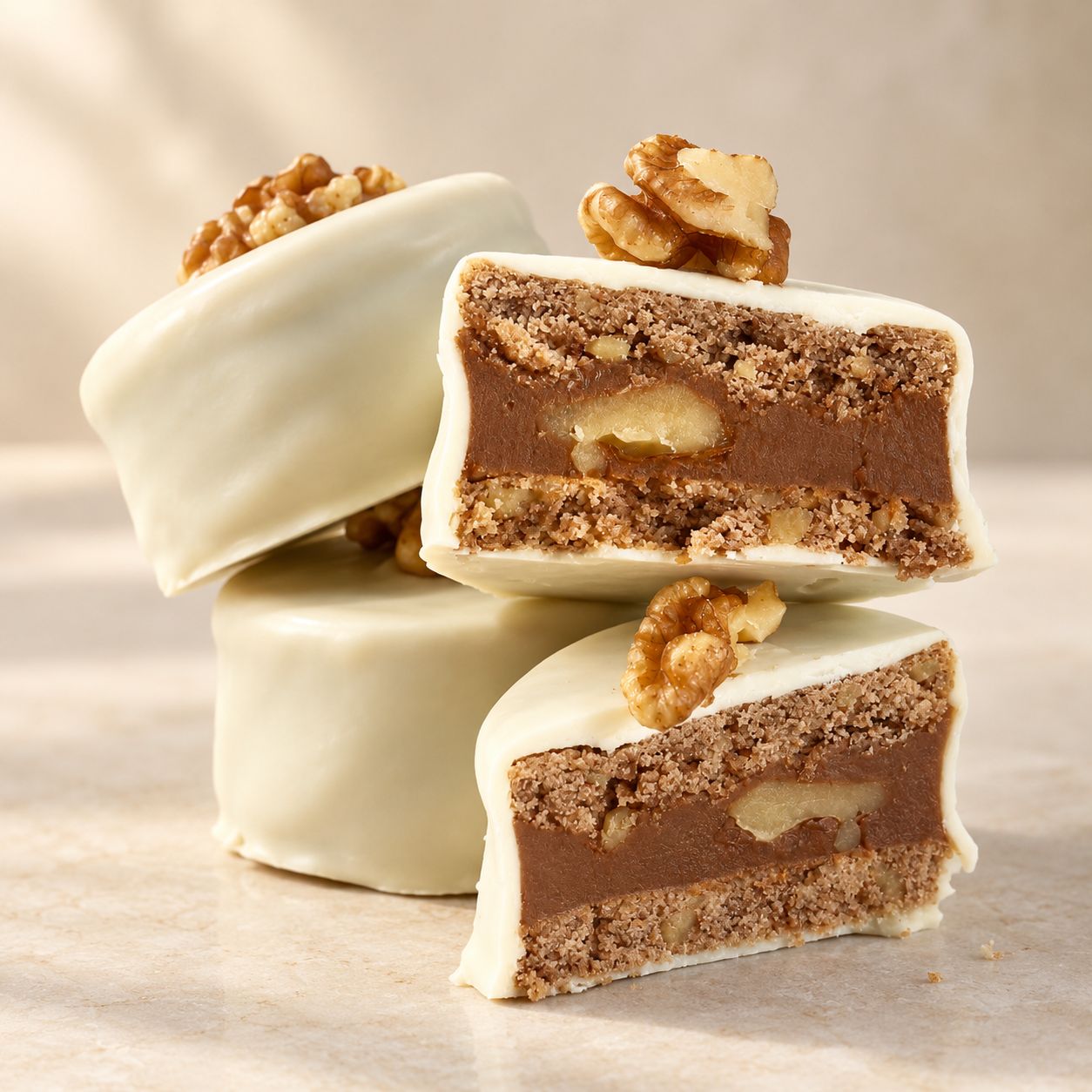 Walnut Alfajores with White Chocolate Coating