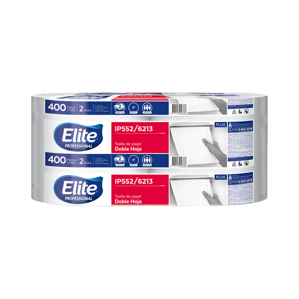 TOALLA ELITE BOBINA PLUS DOBLE HOJA 20GR. 400M X 2 UNIDADES