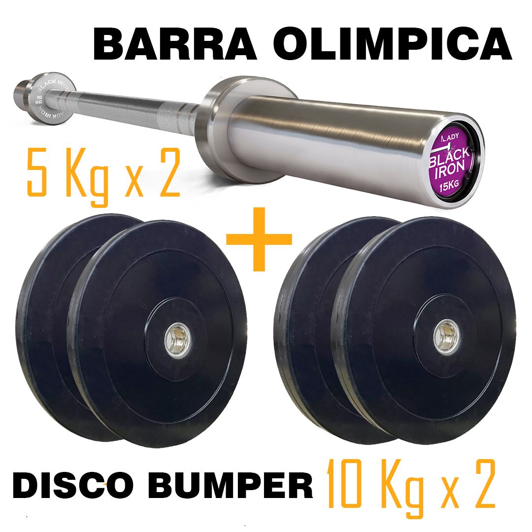 Combo Barra Lady + Discos Bumper
