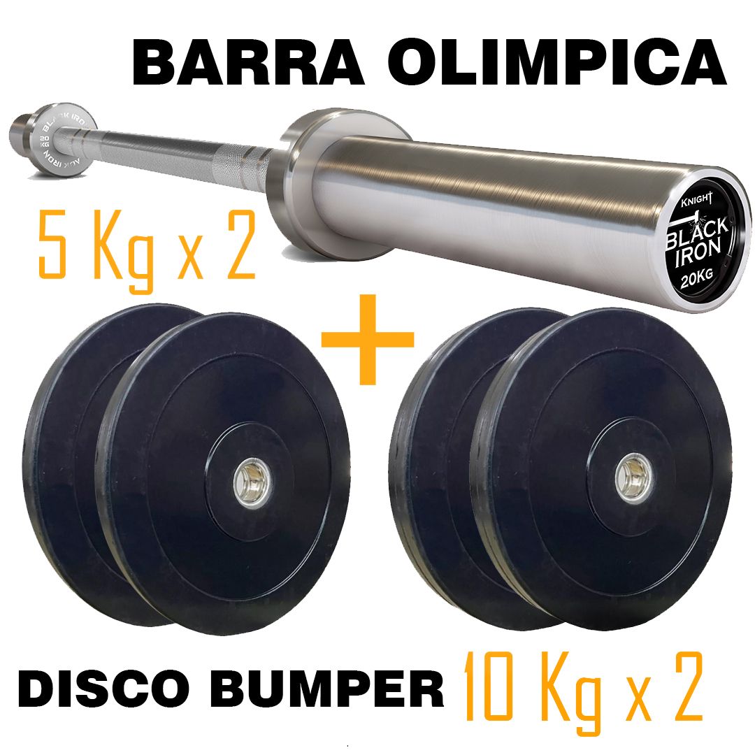 Combo Barra Knight + Discos Bumper
