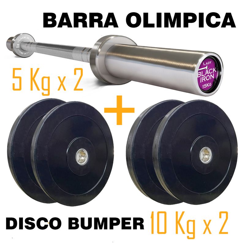Combo Barra Lady + Discos Bumper Combo Barra Lady + Discos Bumper