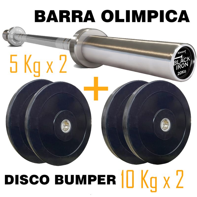 Combo Barra Knight + Discos Bumper Combo Barra Knight + Discos Bumper