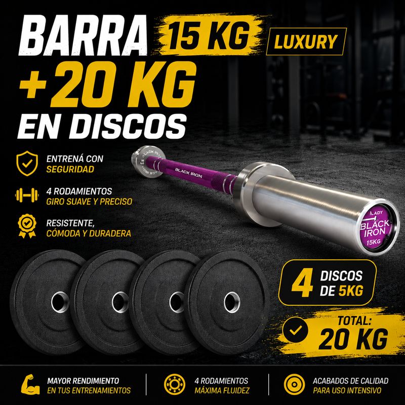 KIT DE BARRA LADY LUXURY 15KG+20 KG DISCOS