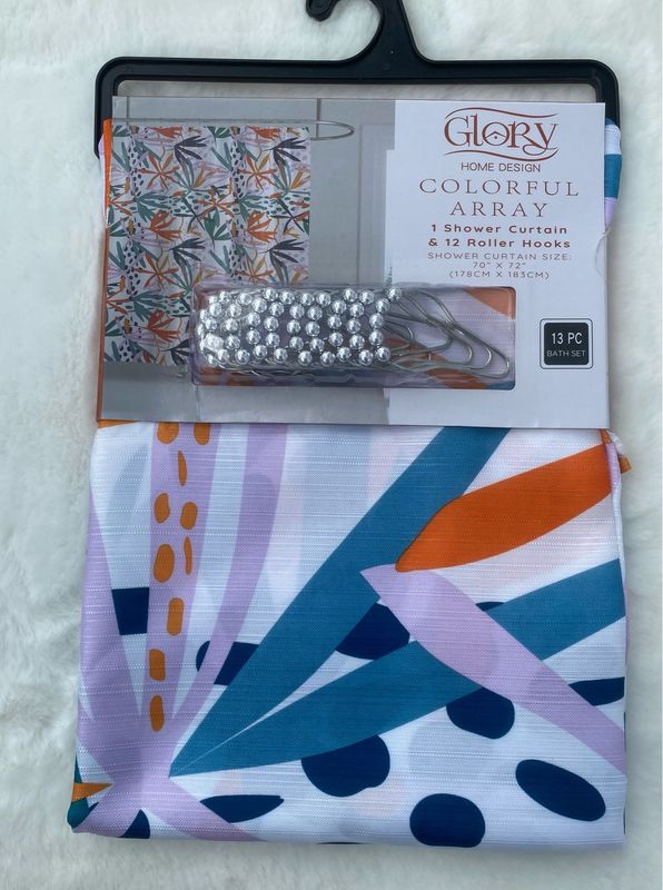 Canvas Shower Curtain &amp; Metal Hooks