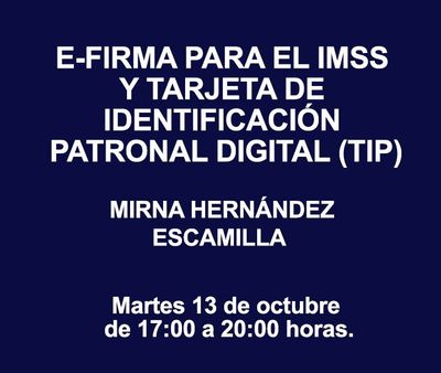 E-FIRMA PARA EL IMSS Y TARJETA DE IDENTIFICACIÓN PATRONAL DIGITAL (TIP) E-FIRMA PARA EL IMSS Y TARJETA DE IDENTIFICACIÓN PATRONAL DIGITAL (TIP)
