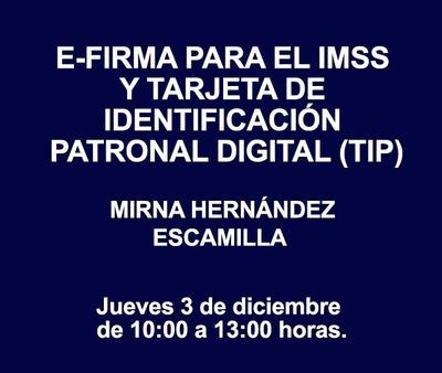 E-FIRMA PARA EL IMSS Y TARJETA DE IDENTIFICACIÓN PATRONAL DIGITAL (TIP) E-FIRMA PARA EL IMSS Y TARJETA DE IDENTIFICACIÓN PATRONAL DIGITAL (TIP)