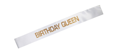 Birthday Queen Sash (White/Gold)