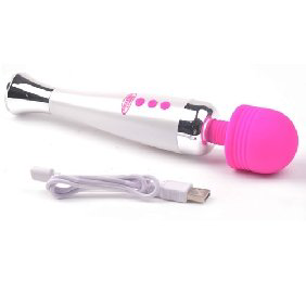 Pink and White 12-Speed Rechargeable Wand Massager (USB Recharging)
