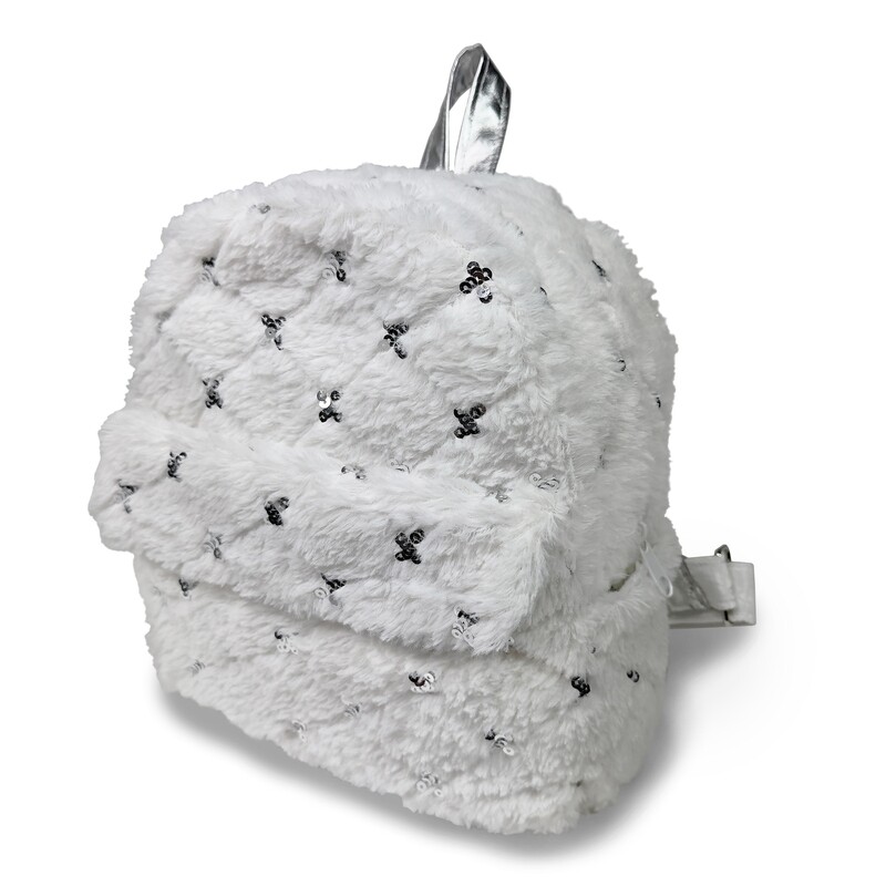 Faux Fur Mini Bag w/Zipper (White &amp; Silver)