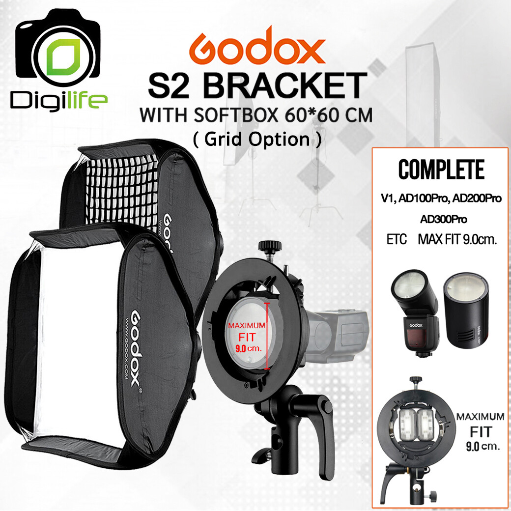 Godox S2 พร้อม Softbox Sggv60x60 cm. Grid Speedlite Bracket ( Bowen Mount )
