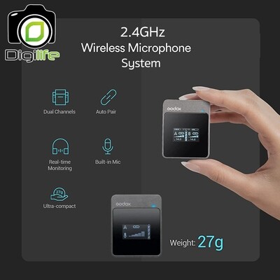 Godox Microphone MoveLink M1 ,Wireless Microphone 2.4GHz สำหรับ Camera Smartphones &amp; Tablets -รับประกันศูนย์ Godox 7 วัน