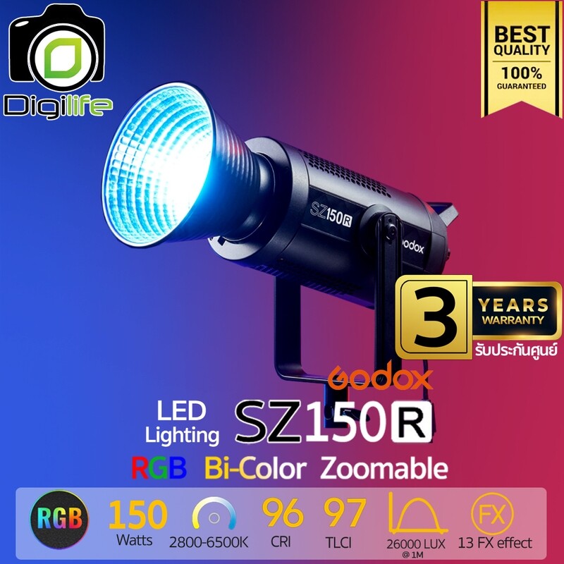 Godox LED SZ150R RGB Zoomable 150W Bi-Color 2800K-6500K Bowen Mount - รับประกันศูนย์ Godox Thailand 3ปี ( SZ150 r ) Godox LED SZ150R RGB Zoomable 150W Bi-Color 2800K-6500K Bowen Mount - รับประกันศูนย์ Godox Thailand 3ปี ( SZ150 r )