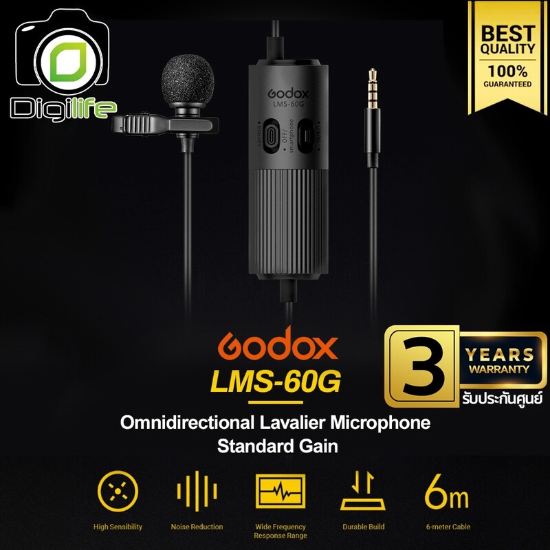 Godox Microphone LMS-60G Dual Omnidirectional Lavalier ( Camera &amp; Smartphone ) - ประกันศูนย์ Godox Thailand 1 เดือน