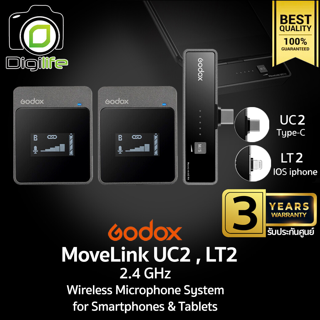 Godox Microphone MoveLink UC2 & LT2 , Wireless Microphone 2.4GHz สำหรับ Smartphones & Tablets -รับประกันศูนย์ Godox 3ปี