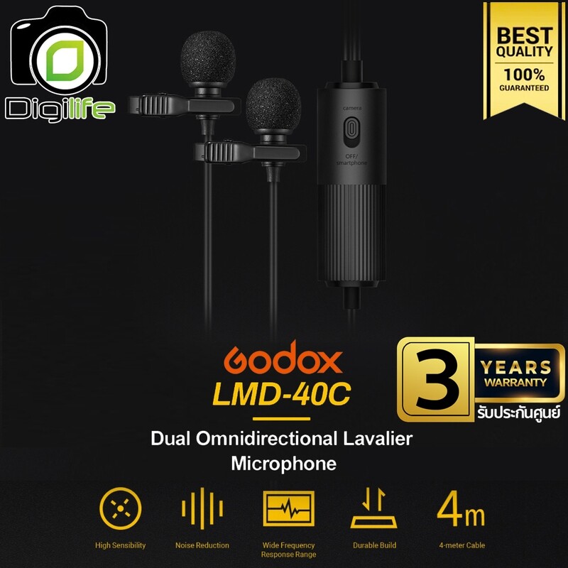 Godox Microphone LMD-40C Dual Omnidirectional Lavalier ( Camera &amp; Smartphone ) - ประกันศูนย์ Godox Thailand 1 เดือน