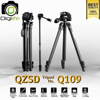 QZSD Tripod รุ่น Q109 - ขาตั้งกล้อง ทำ Monopod, กลับหัวถ่าย Macro, น้ำหนักเบา DSLR, มิลเรอร์เลส, คอมแพ็ค, กล้องวิดีโอ