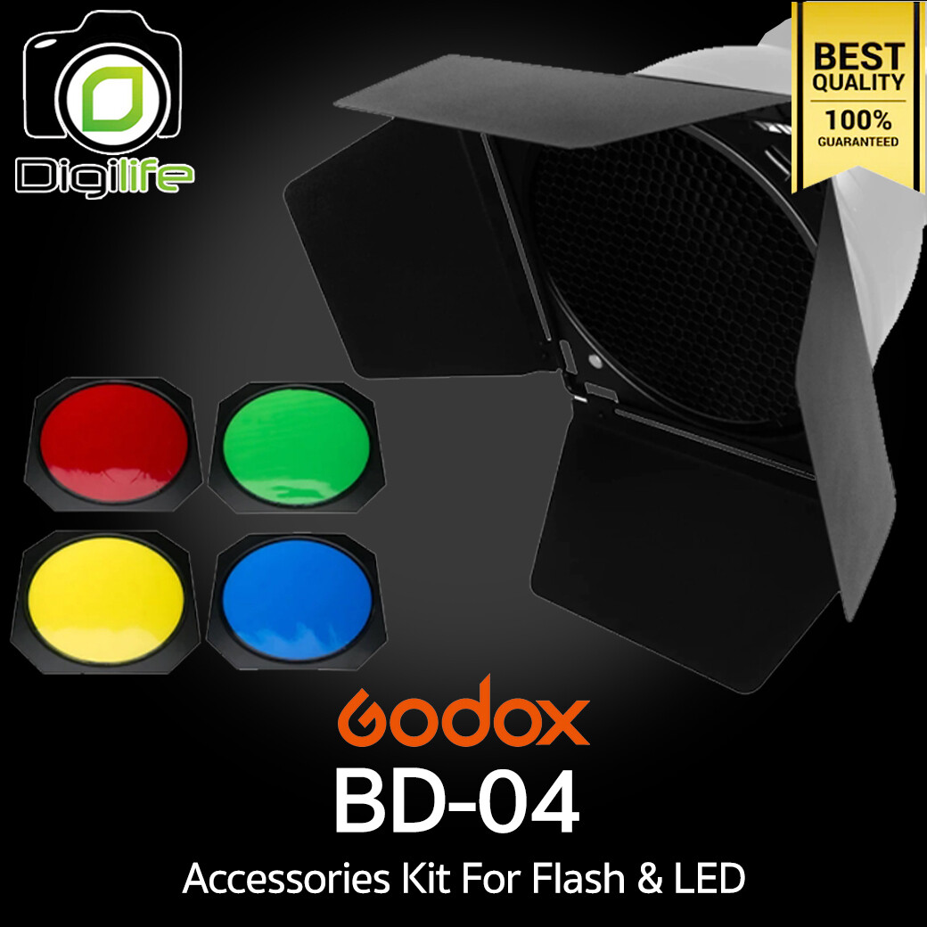 Godox BD-04 Accessories Kit For Flash , LED ใส่บน Standard Reflector 7 inch. ( BarnDoor , Honeycomb , Color Gel*4 )