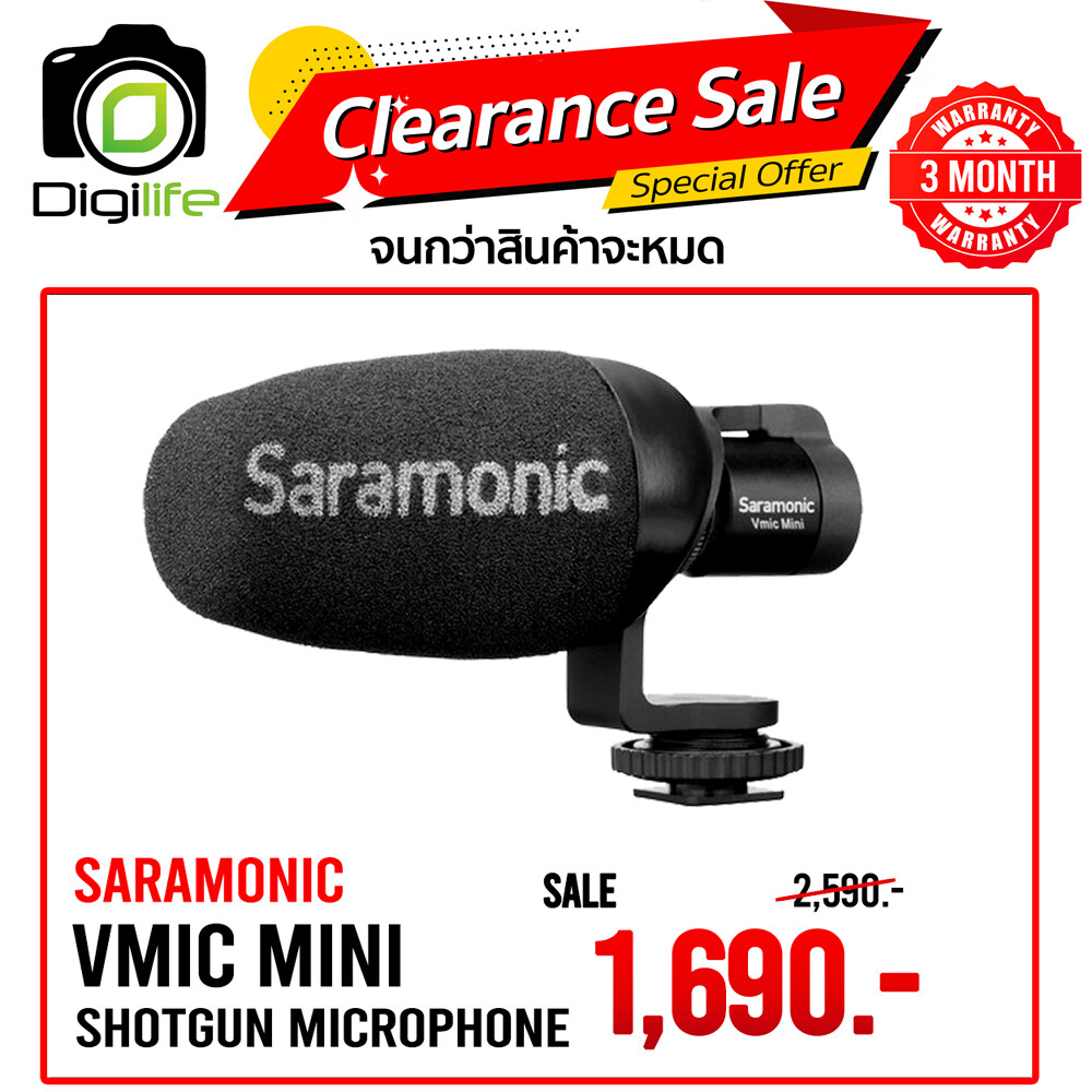 Saramonic Vmic Mini - Condenser Shotgun Microphone ไมค์ติดหัวกล้อง ติดมือถือ - รับประกันร้าน Digilife Thailand 3เดือน