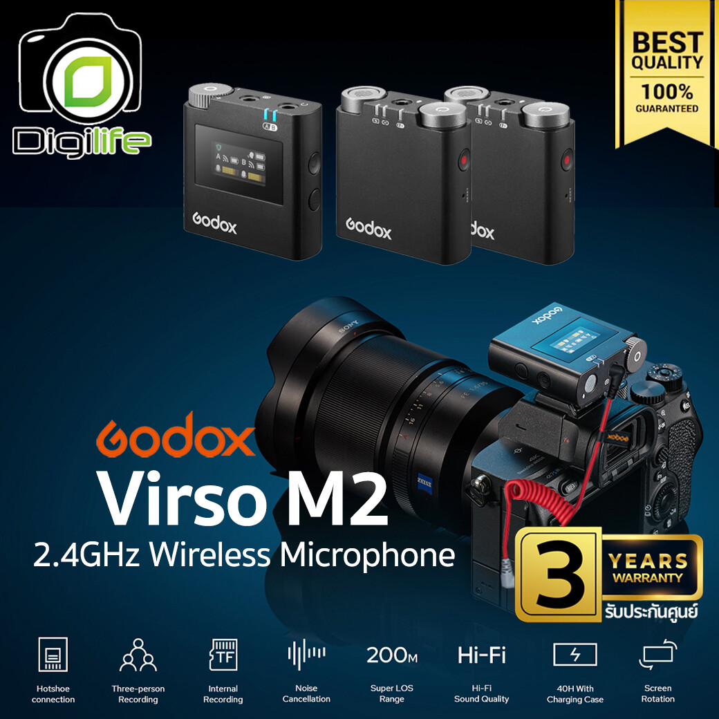 Godox Microphone Virso M2 Wireless Microphone 2.4GHz สำหรับ Camera Smartphone Tablets &amp; Laptop -รับประกันศูนย์ Godox 3ปี