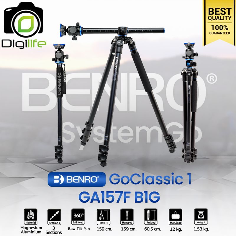 Benro Tripod GA157F B1G GoClassic 1 ขาตั้งกล้อง อเนกประสงค์ Monopod, Top View, กางราบ, กลับหัว