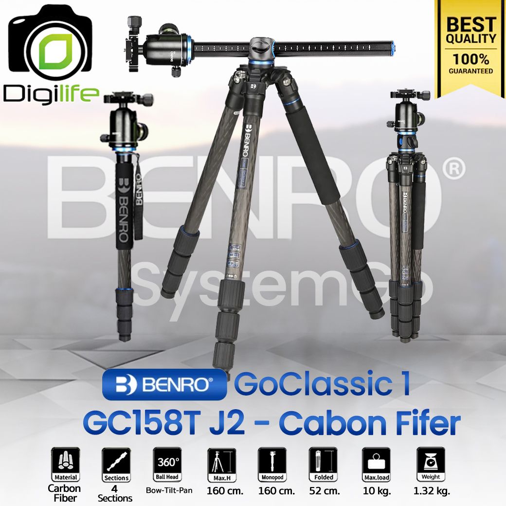 Benro Tripod GC158T J2 Carbon Fiber - GoClassic 1 ขาตั้งกล้อง Monopod, Top View, กางราบ, กลับหัว