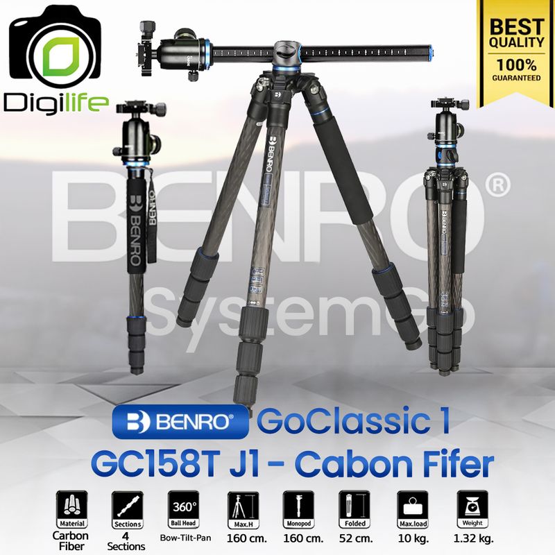 Benro Tripod GC158T J1 Carbon Fiber - GoClassic 1 ขาตั้งกล้อง Monopod, Top View, กางราบ, กลับหัว