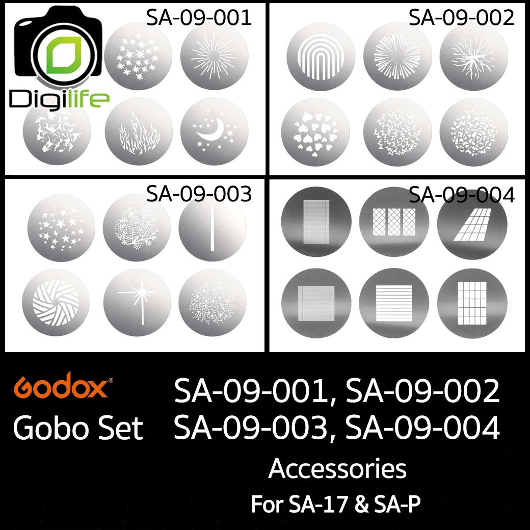 Godox Gobo Set SA-09-001, SA-09-002, SA-09-002, SA-09-004, อุปกรณ์เสริม สำหรับ SA-17 &amp; SA-P