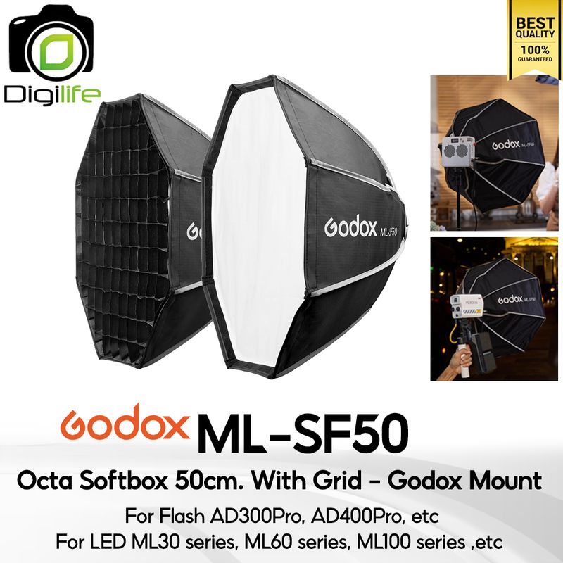 Godox Softbox ML-SF50 Octa Softbox 50 cm. with Grid (Godox Mount) For AD300Pro, AD400Pro,ML30 ML60 ML100 series, etc Godox Softbox ML-SF50 Octa Softbox 50 cm. with Grid (Godox Mount) For AD300Pro, AD400Pro,ML30 ML60 ML100 series, etc