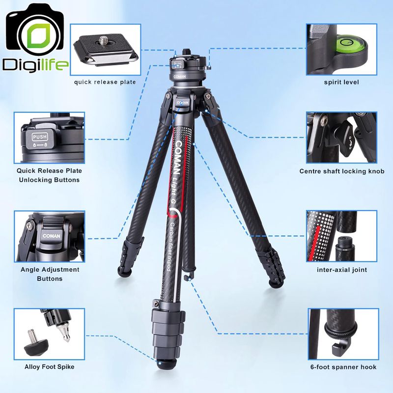 Coman Tripod Light G/W Carbon Fiber ขาตั้งกล้องเกรดโปร แบบพกพา ( Light G, Light W ) - Digilife Thailand