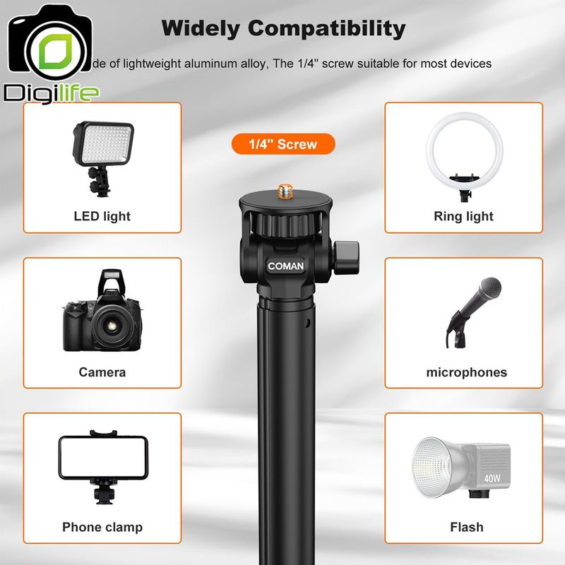 Coman Tripod MT60 - Camera &amp; Phone Stand ขาตั้งมือถือ ขาตั้งกล้อง ไม้เซลฟี่ สูง 180 ซม.