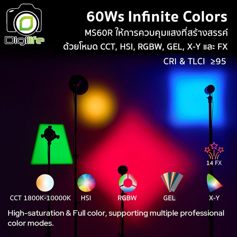 Godox LED MS60R RGB 60W 1800K-10000K 3300mAh - รับประกันศูนย์ Godox Thailand 3ปี