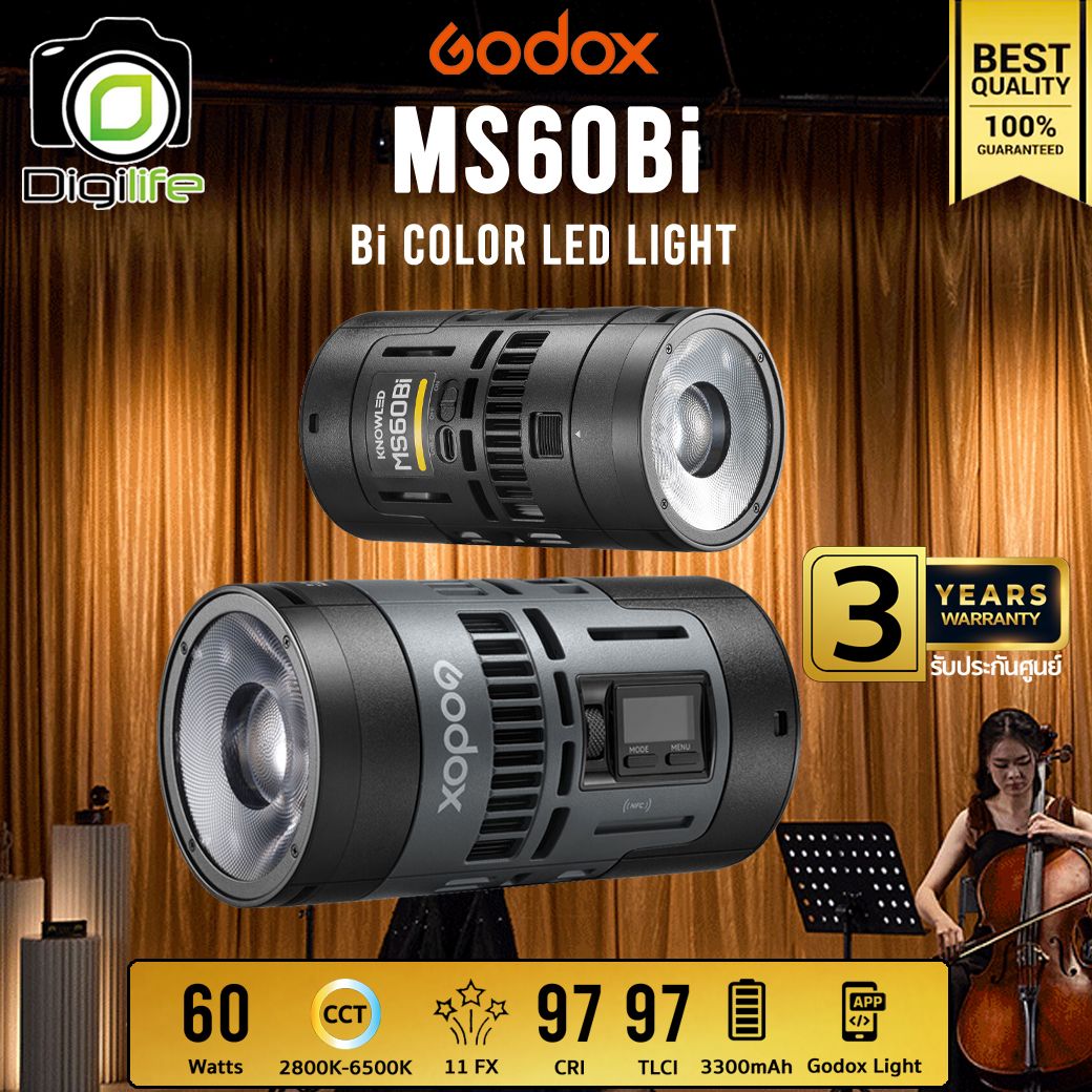 Godox LED MS60Bi 60W Bi-Color 2800K-6500K 3300mAh - รับประกันศูนย์ Godox Thailand 3ปี