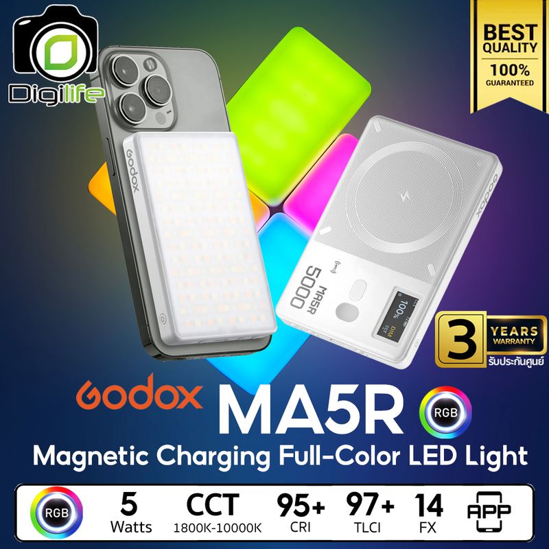 Godox LED MA5R RGB 2in1 ( LED Magnetic &amp; Charging Power Bank ) - รับประกันศูนย์ Godox Thailand 3ปี